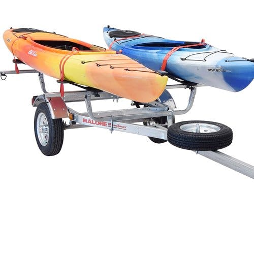 Malone MicroSport Trailer, Spare Tire, 2 SeaWing Kayak Racks 2