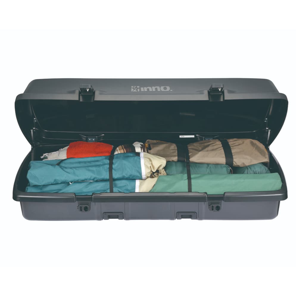 Inno BRL310MBK Gear Carry Cargo box opened and loaded with clothes and gear