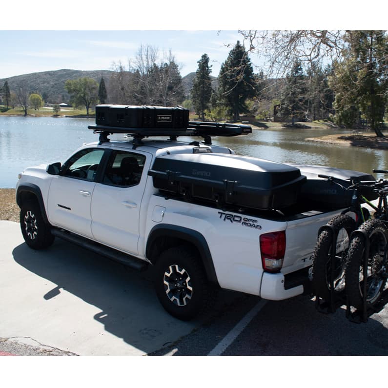 Inno BRL310MBK Gear Carry Cargo box installed on bars in bed of truck