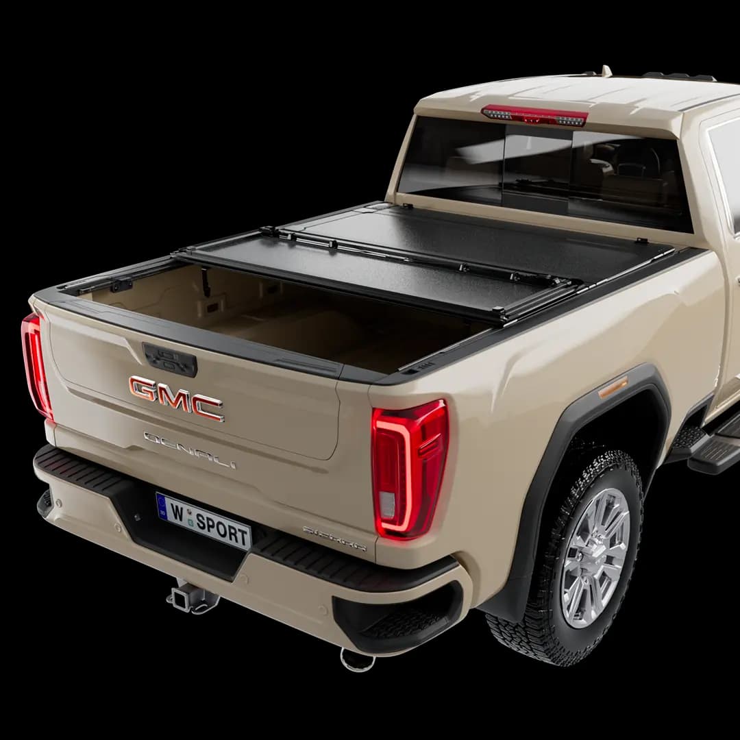 Worksport AL4 Flip-up trifold hard tonneau cover 1 panel open