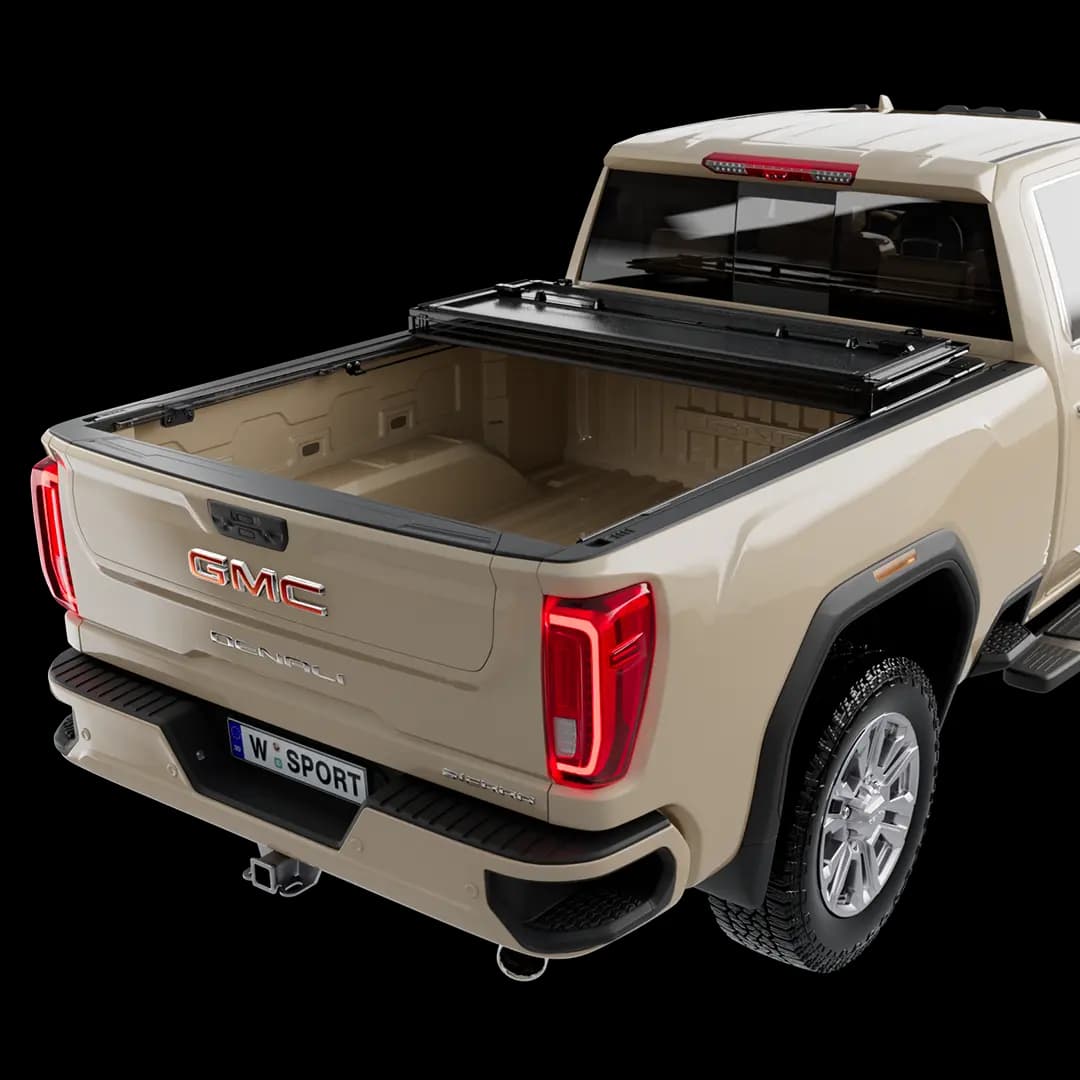 Worksport AL4 Flip-up trifold hard tonneau cover 2 panels open