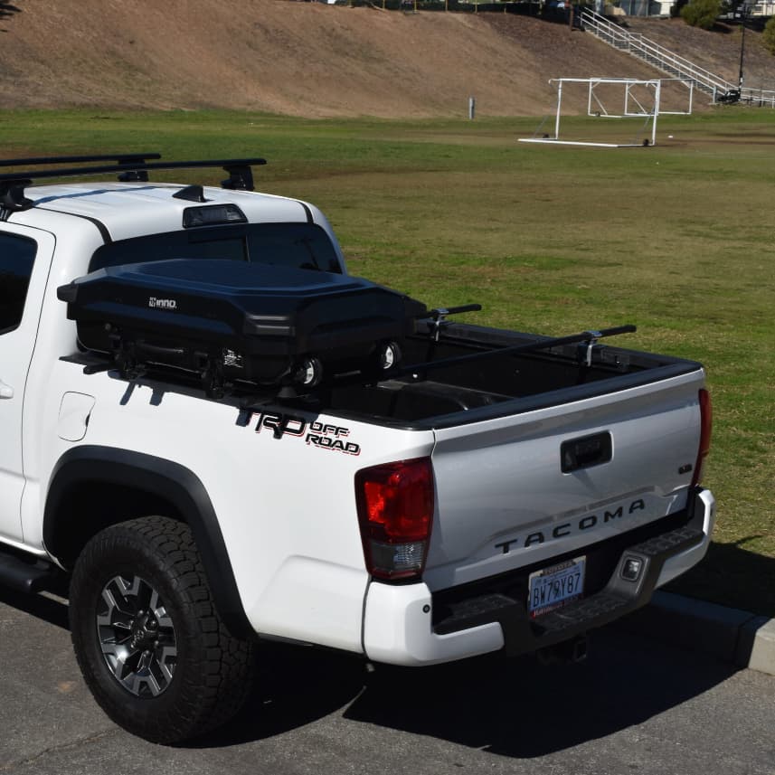 Inno BRL160MBK Gear Carry Cargo box installed on bars on back of truck