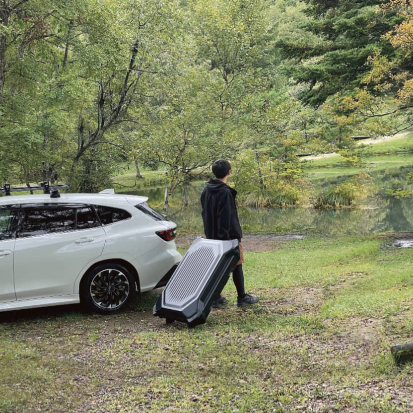 Inno BRL160MBK Gear Carry Cargo box being pulled on wheels by person in nature