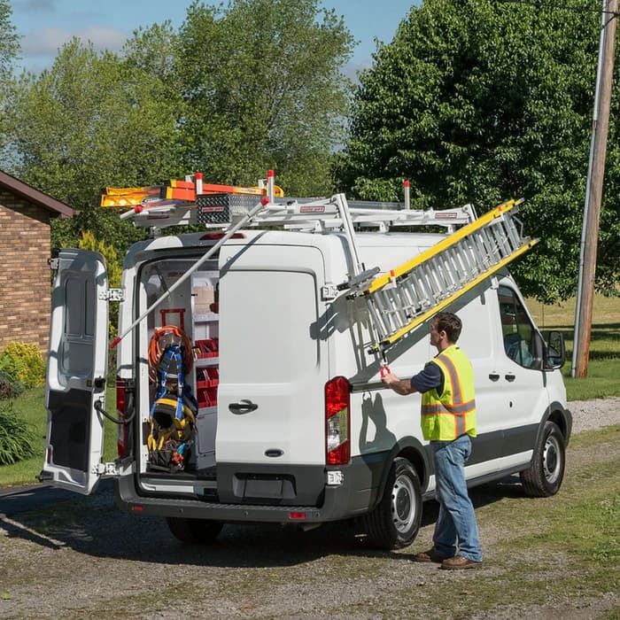 WeatherGuard EZGLIDE2 Drop-Down Complete Van Ladder Rack removing ladders