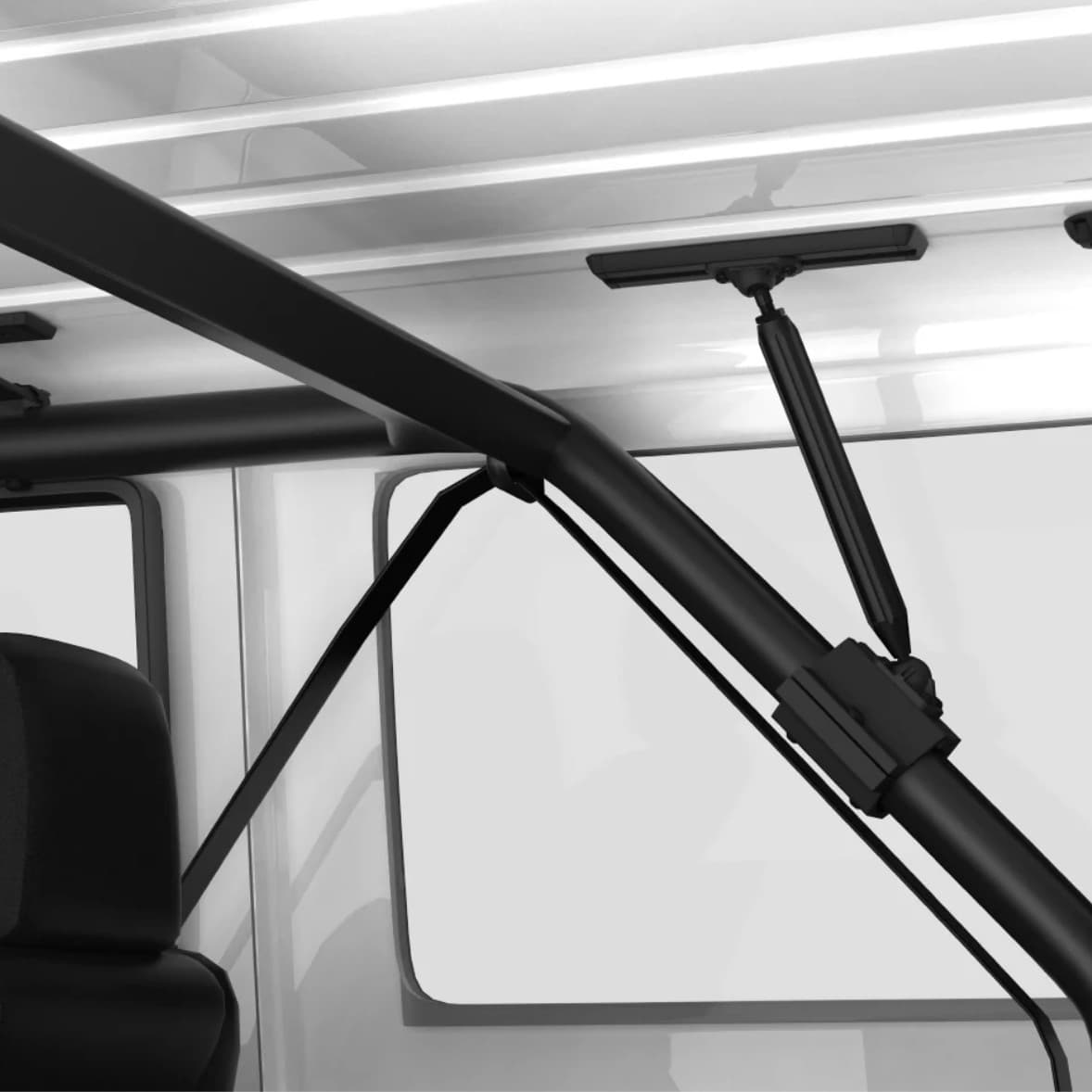 Close-up view of frame mounting points on Jeep JK