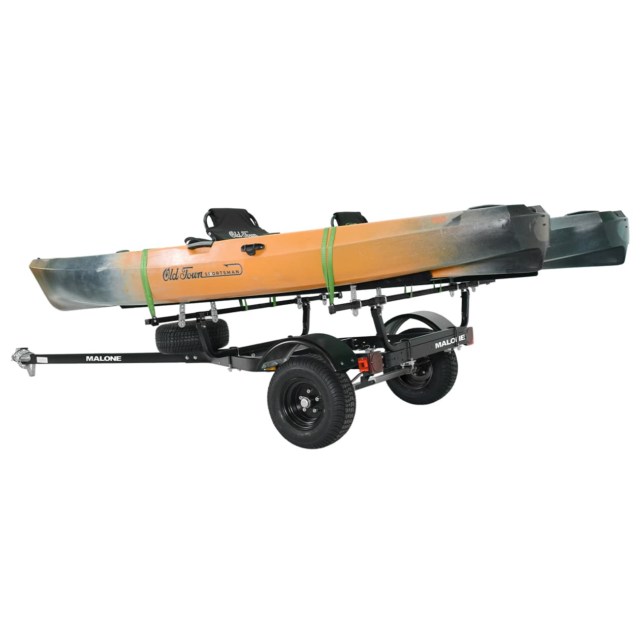 malone MPG441B2-BLK off-road trailer with kayaks rear side view