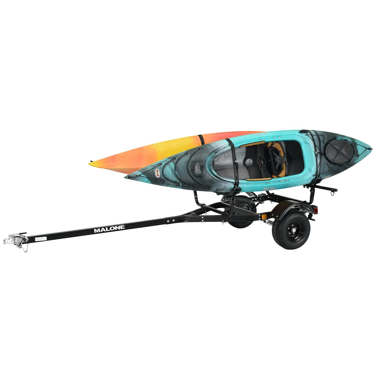 malone MPG441G2-BLK off-road trailer with kayaks front angle view