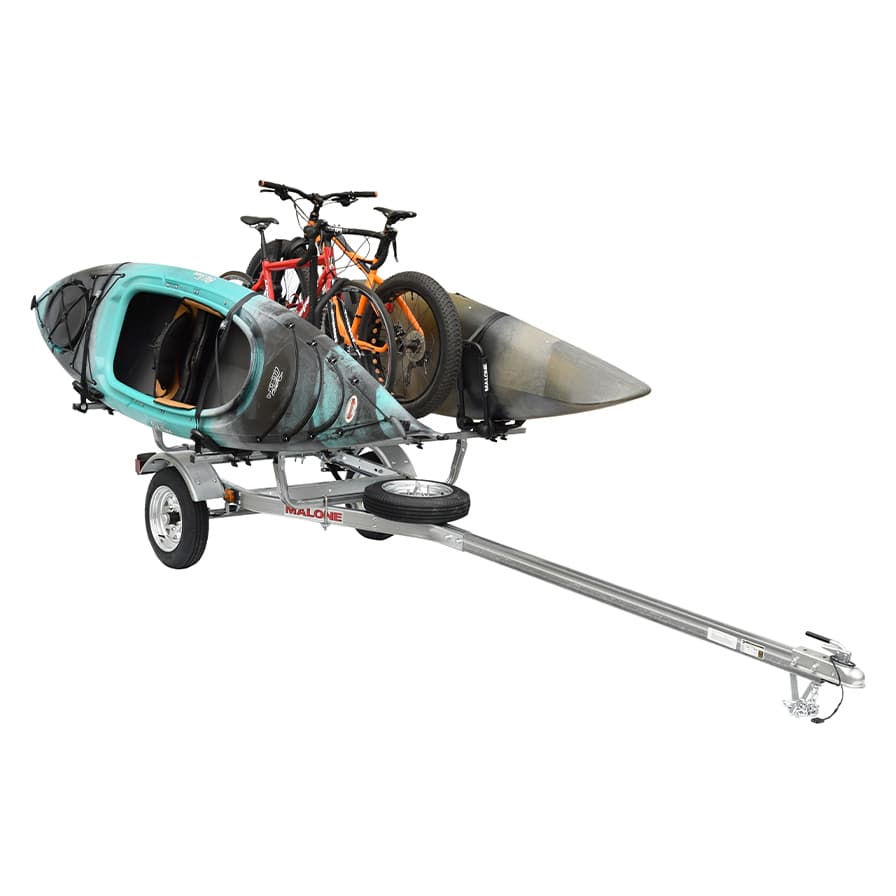 Malone MicroSport 2 Kayak/2 Bike Trailer, Spare Tire, 2 FoldAway-J Carriers, 2 Bike Racks 8