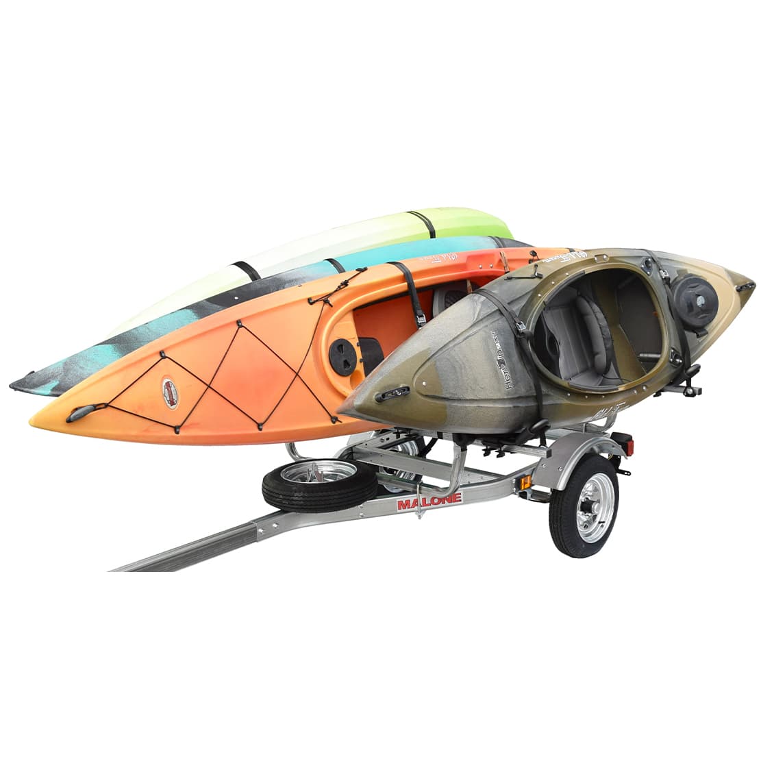 Malone MicroSport Trailer, Spare Tire, 4 FoldAway-J Kayak Package 4