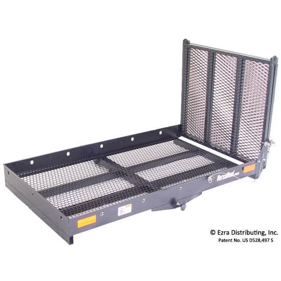 VersaHaul mobility scooter carrier with ramp locked in upwards position on white background