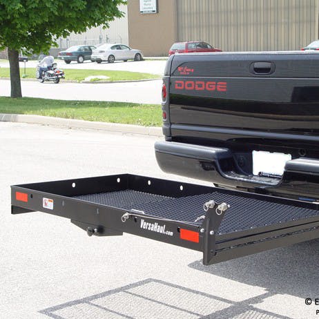 versahaul mobility scooter carrier installed on back of truck with ramp down