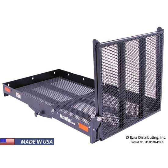 VersaHaul Mobility Scooter carrier ramp extended up angled on white background with usa logo
