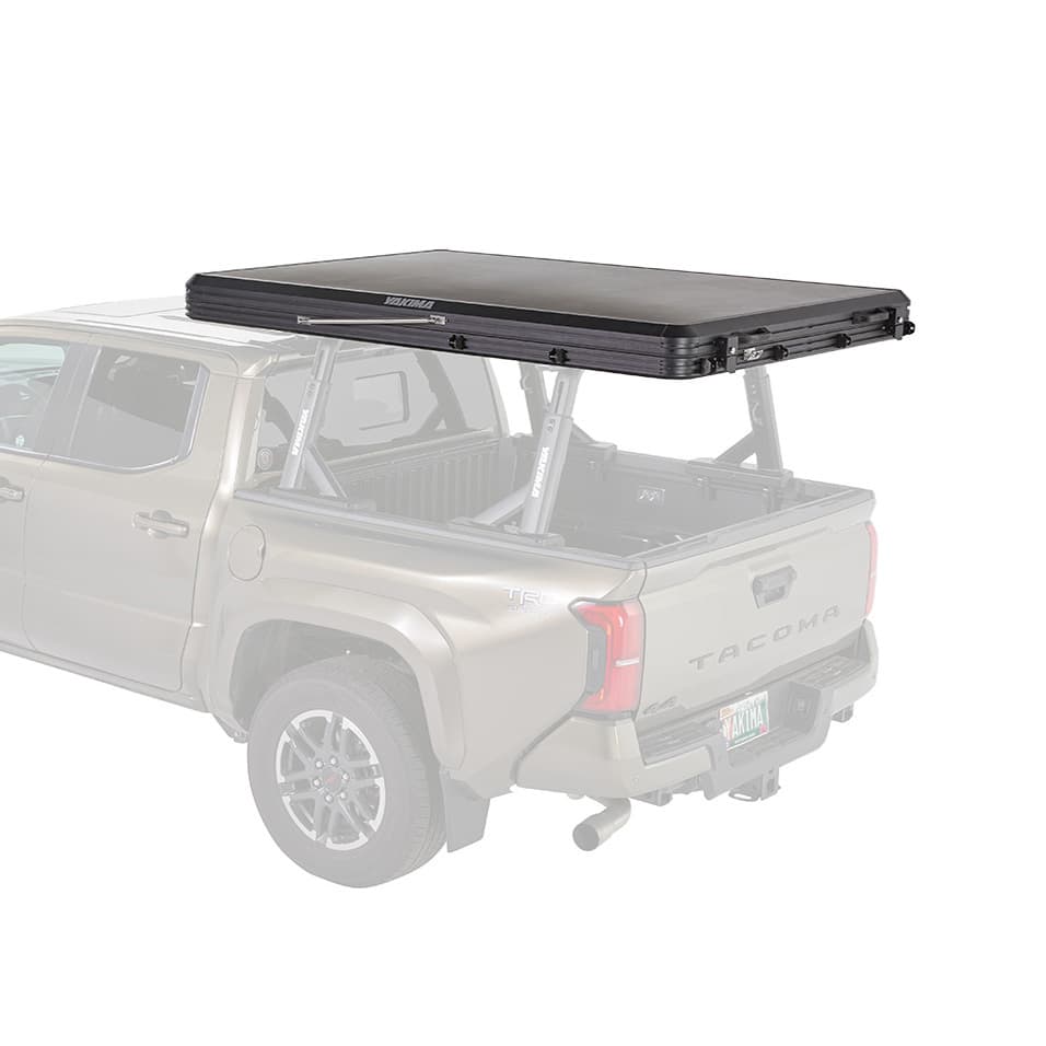 SkyPeak HD Tent folded down on back of truck on white background