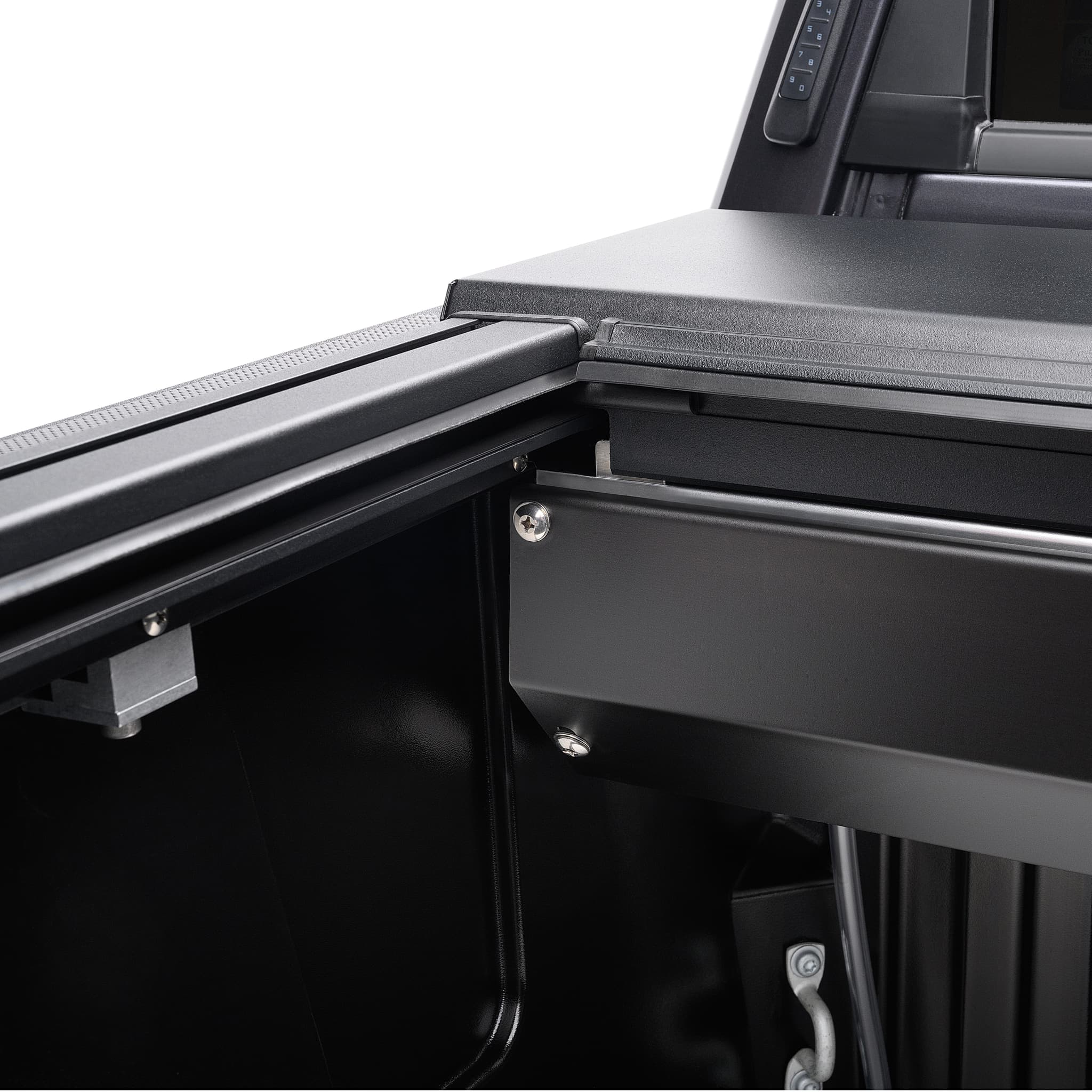 Roll-N-lock A-series xt tonneau cover truck bed close up fully open