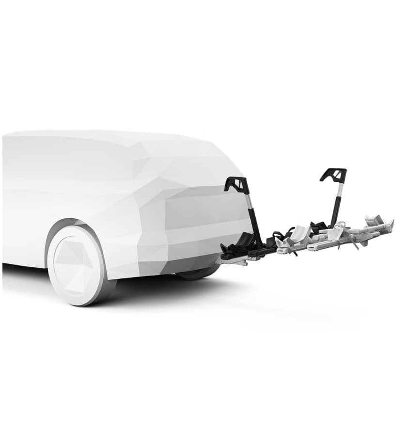 Thule Verse Add-On installed and opened on back of white SUV on a white background