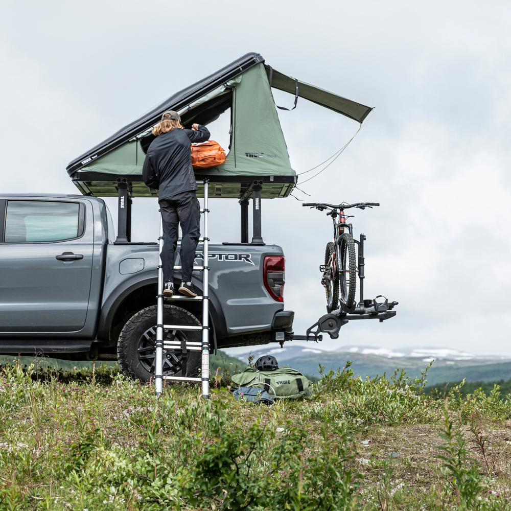 Thule Basin Wedge Rooftop Tent Side View Open in Field Camping