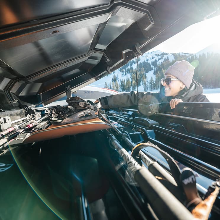 Yakima CBX opened up with items stored inside of it out in nature