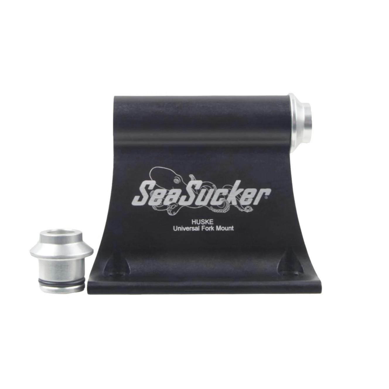 SeaSucker Fork Mount Body with 10x100 plugs inserted on white background