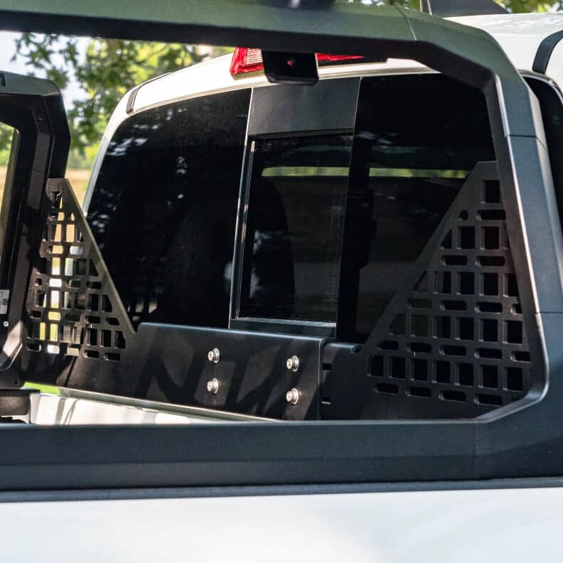 Kuat IBEX Molle Panel Front attached to IBEX truck rack