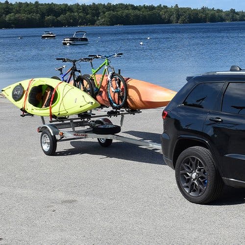 Malone MicroSport 2 Kayak/2 Bike Trailer, Spare Tire, 2 FoldAway-J Carriers, 2 Bike Racks 10
