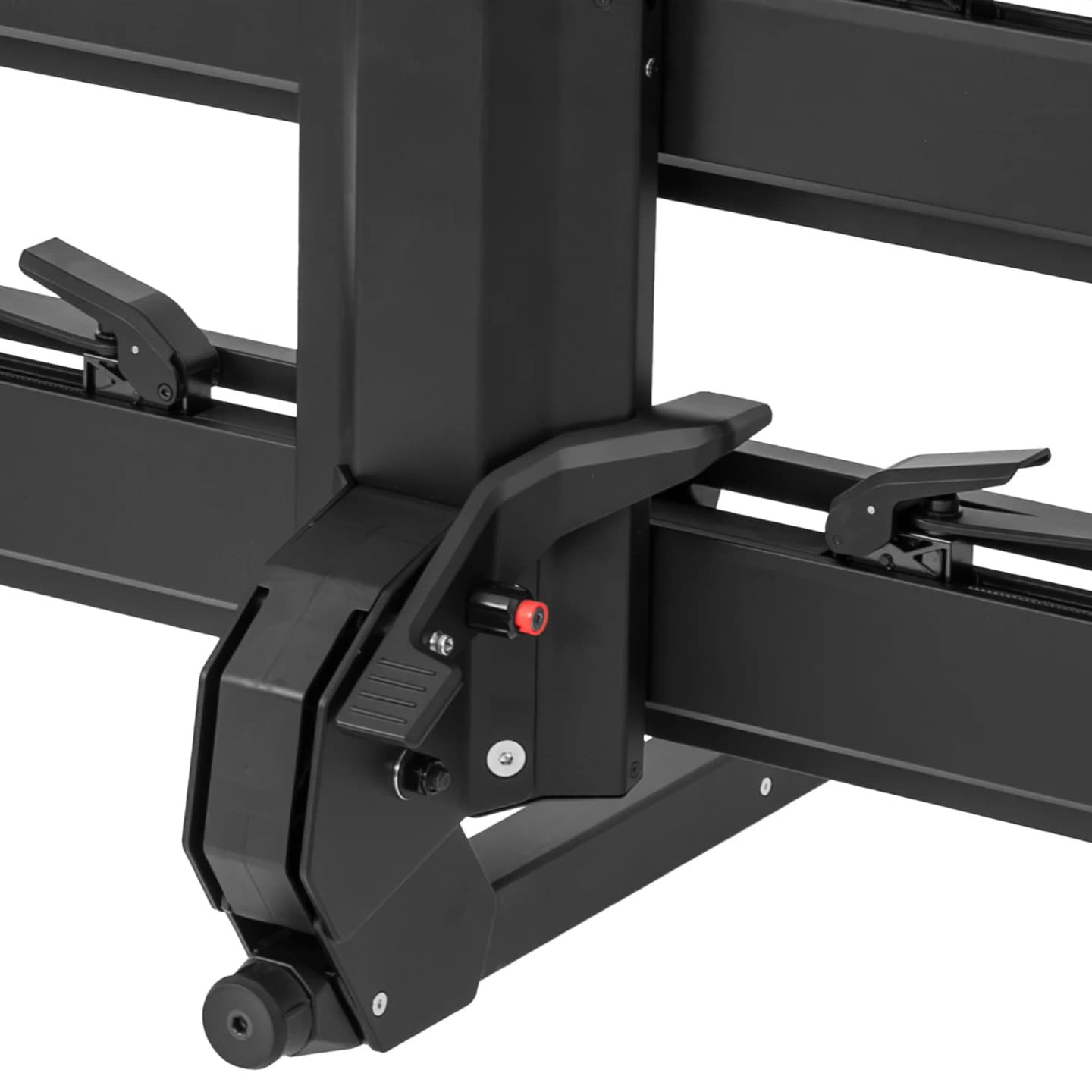 Close-up view of locking and lever mechanism of Kuat Piston Ion e-bike rack