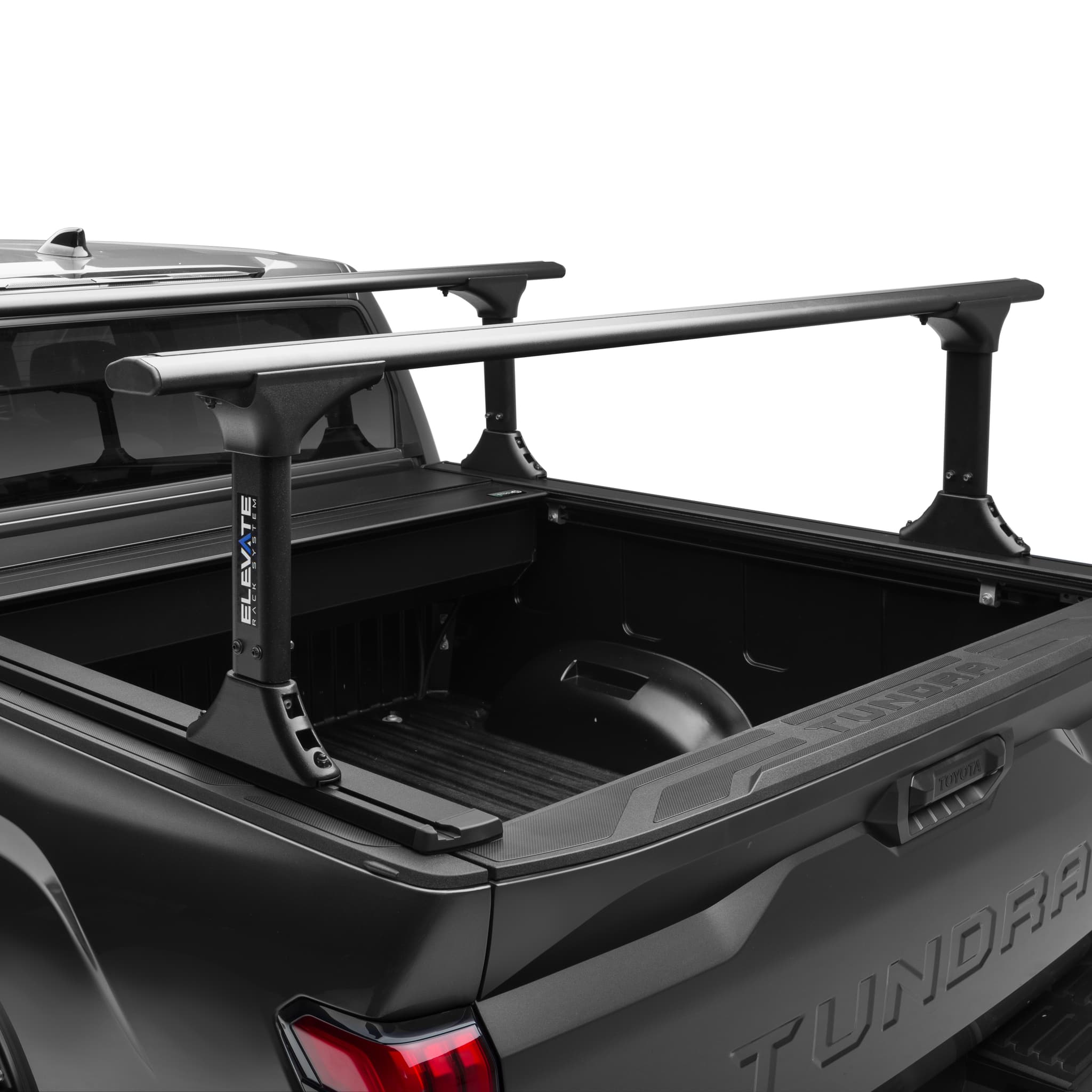 RetraxOne XR Tonneau Cover and TruXedo Elevate Truck Rack Rear View Open Cover