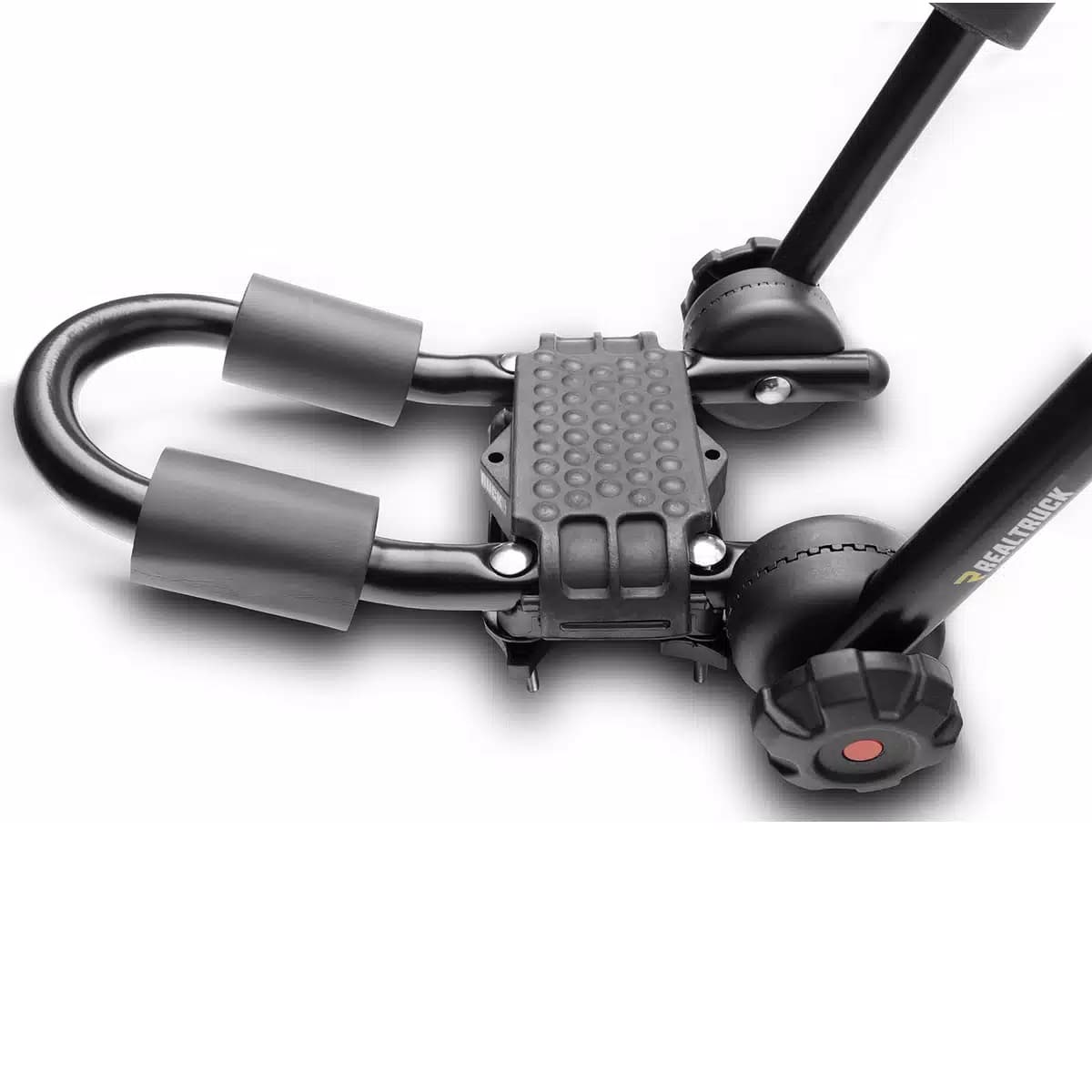 Close-up photo of J-cradle on the Elevate Kayak Rack on white background