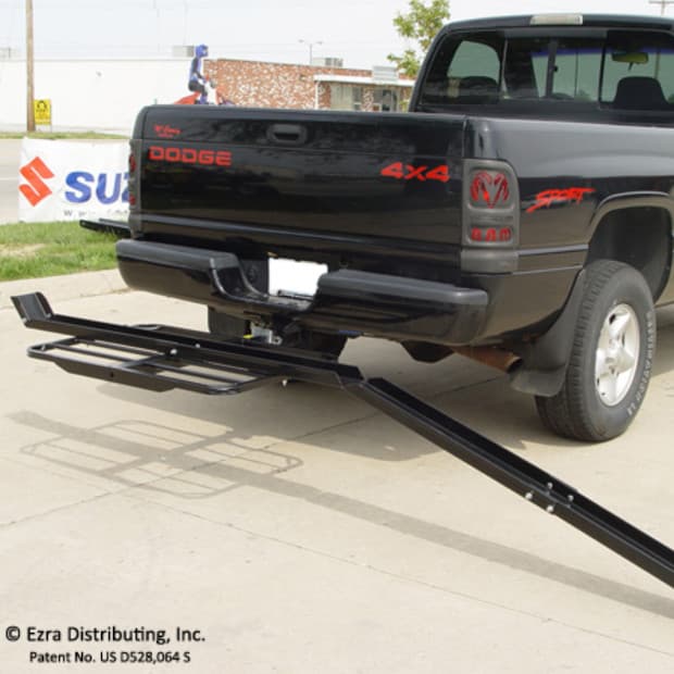 VersaHaul 50cc Scooter Carrier on back of truck with extended ramp