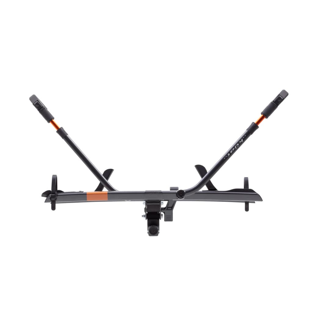 orange & gray sherpa hitch rack with arms up on white background