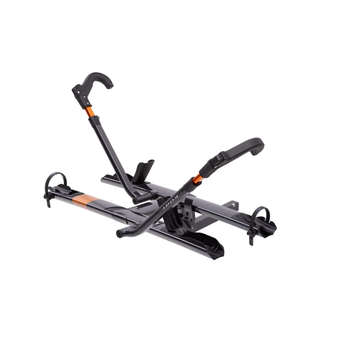 orange & gray sherpa hitch rack angled view with arms up on white background