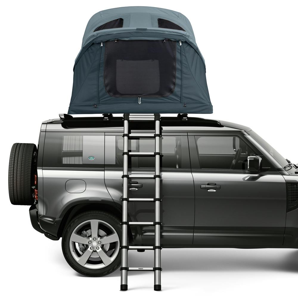 Dark Slate Medium Thule Approach Rooftop Tent on top of side view of tent