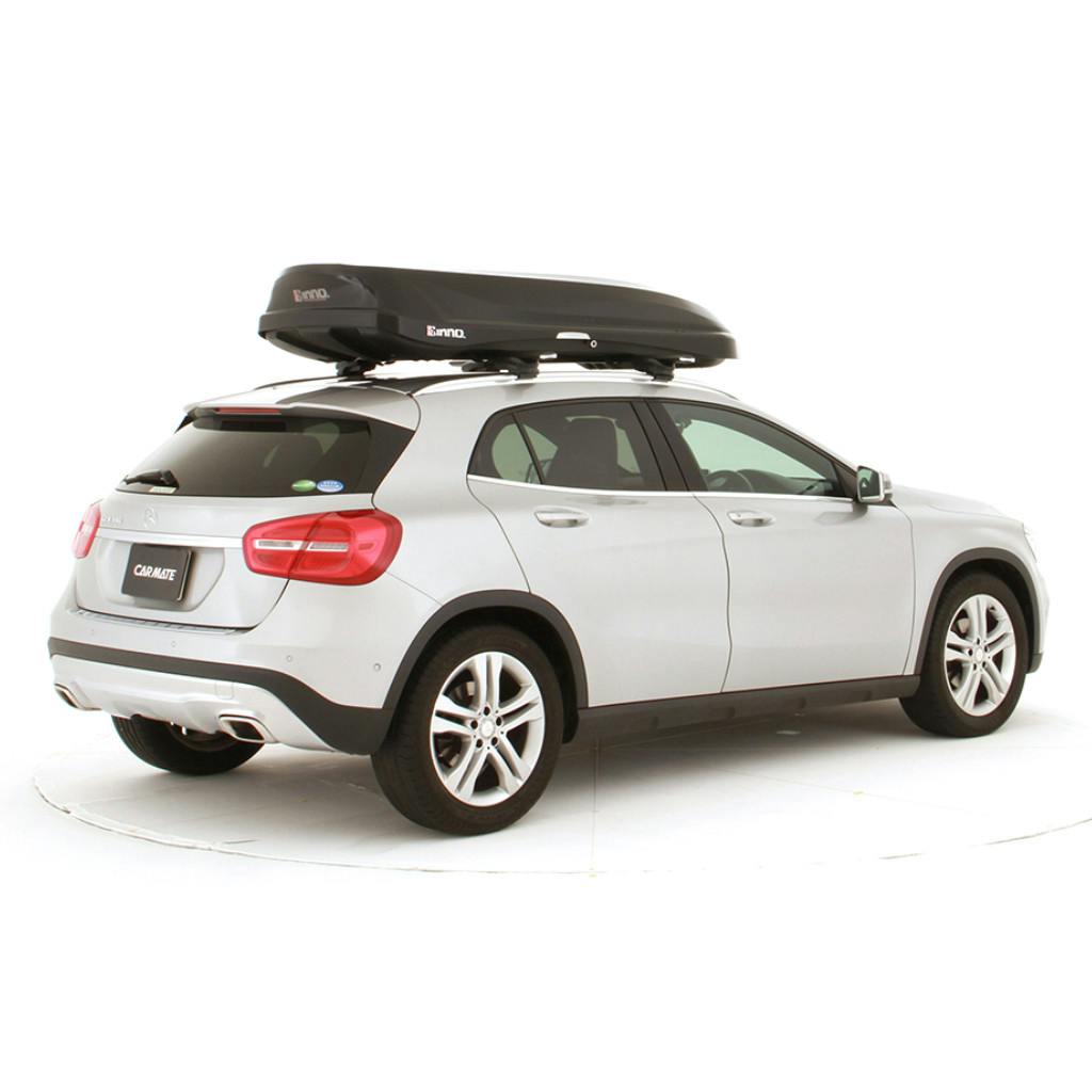 Inno Wedge Plus Cargo Box on White Mercedes back angle view