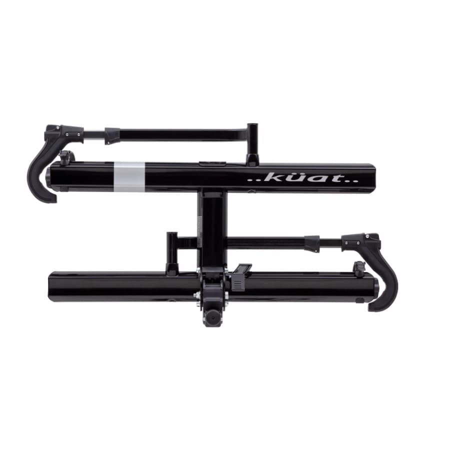 Sherpa hitch rack in black metallic with gray anodize accents on white background